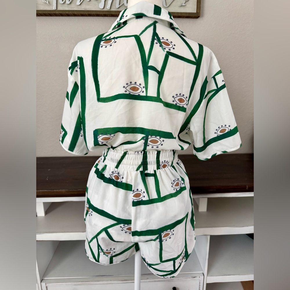New Commense Short Top 2 Piece Set Drawstring Vacation Outfit Women's Size S Q - Picture 6 of 11